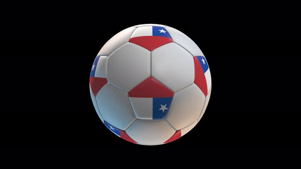 Soccer ball with flag Chile, on black background loop alpha