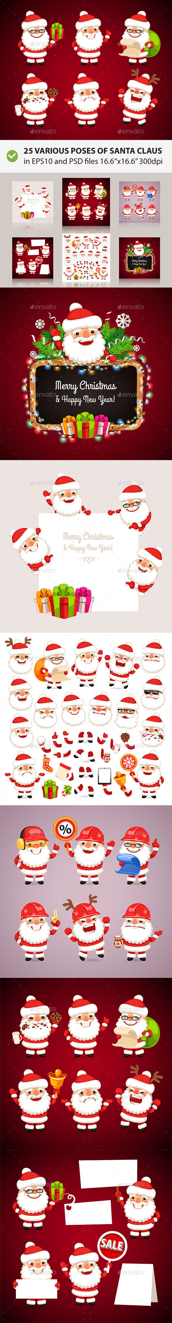 Set of Cartoon Santa Clauses - Christmas Seasons/Holidays