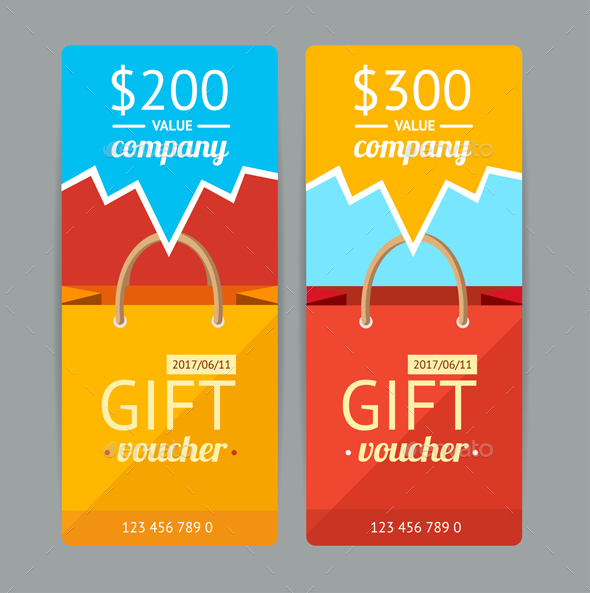 Modern Gift Voucher with Paper Bag. Vector - Business Conceptual