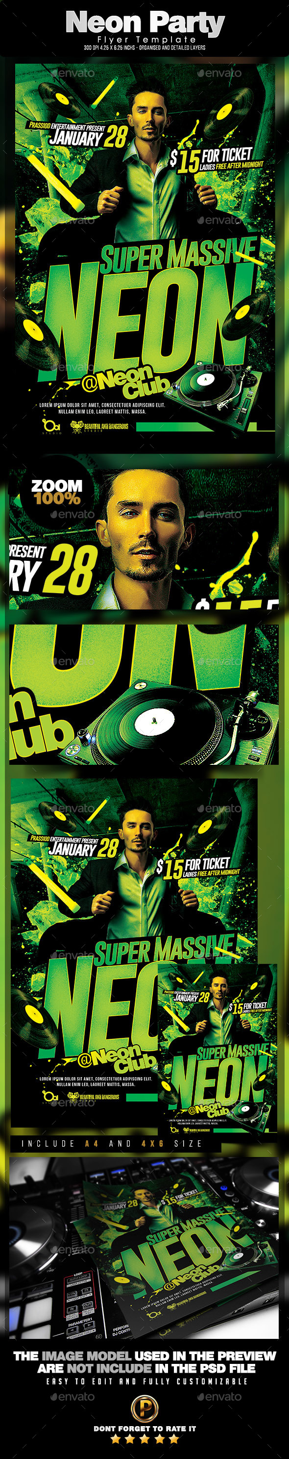 Neon Party Flyer Template - Clubs & Parties Events