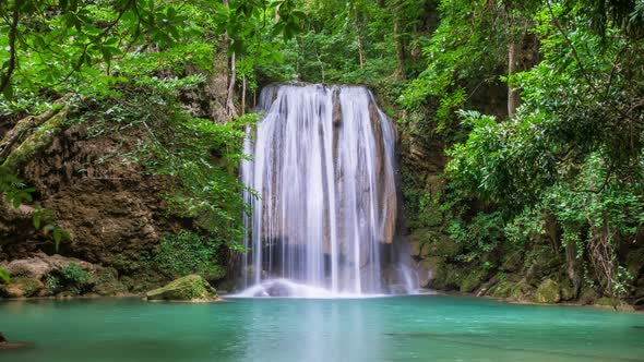 Waterfall level 3, Erawan National Park, Kanchanaburi, Thailand - Time-Lapse