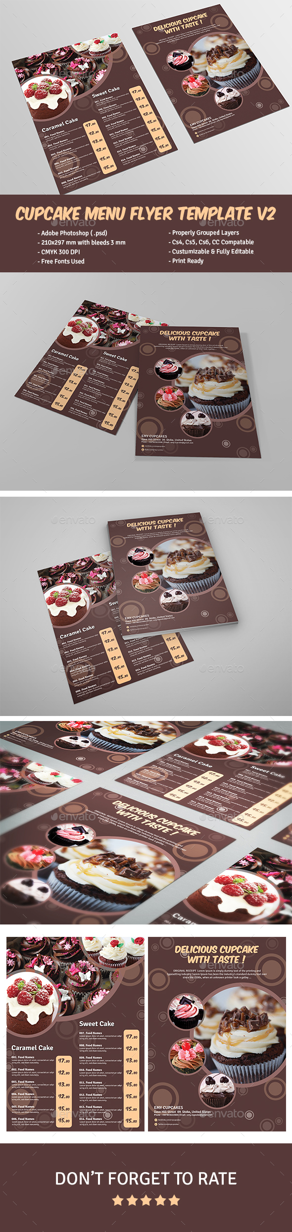 Cupcake Menu Flyer Template V2 - Food Menus Print Templates