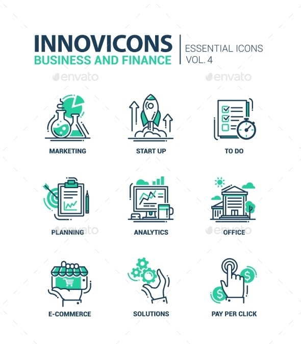 Set of Modern Office Thin Line Flat Design Icons - Concepts Business