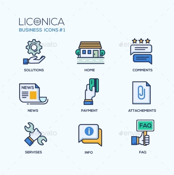 Set of Modern Office Thin Line Flat Design Icons - Concepts Business