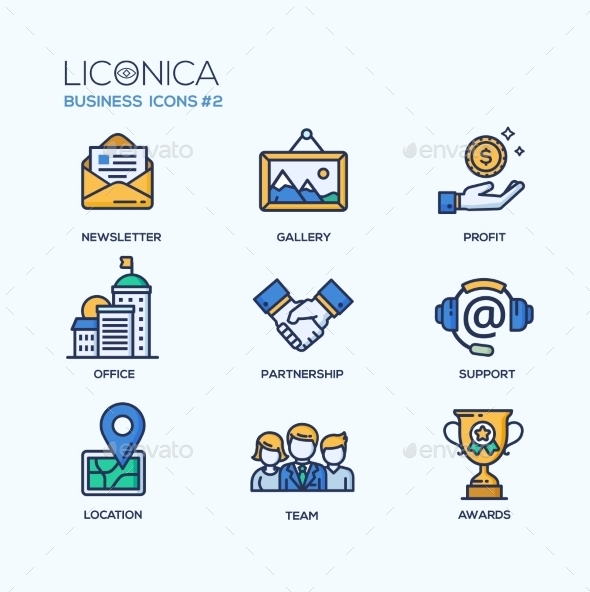 Set of Modern Office Thin Line Flat Design Icons - Concepts Business