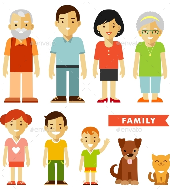 Set of Seven Family Members - People Characters