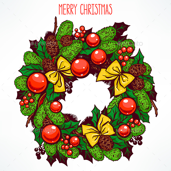 Hand-Drawn Christmas Wreath - Christmas Seasons/Holidays