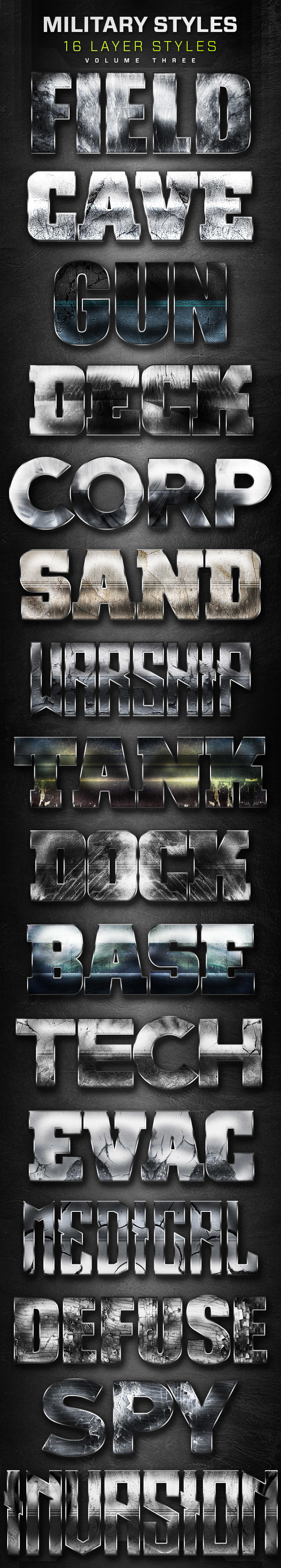 16 Military Layer Styles Volume 3 - Text Effects Styles