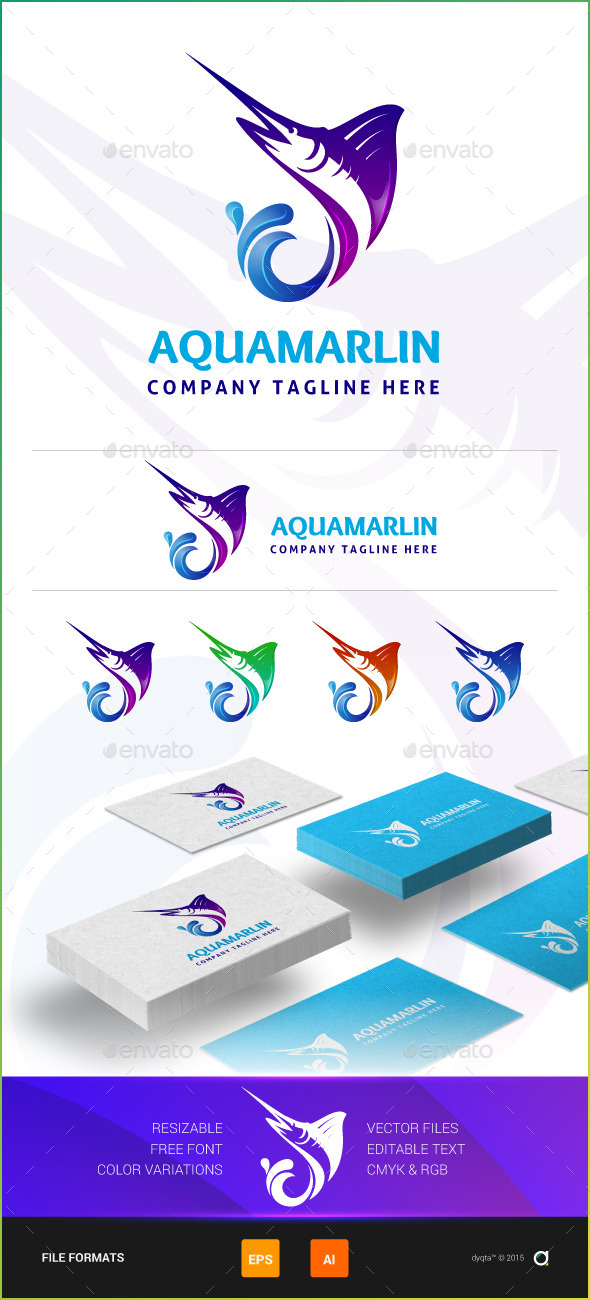 Aqua Marlin Logo Template - Animals Logo Templates