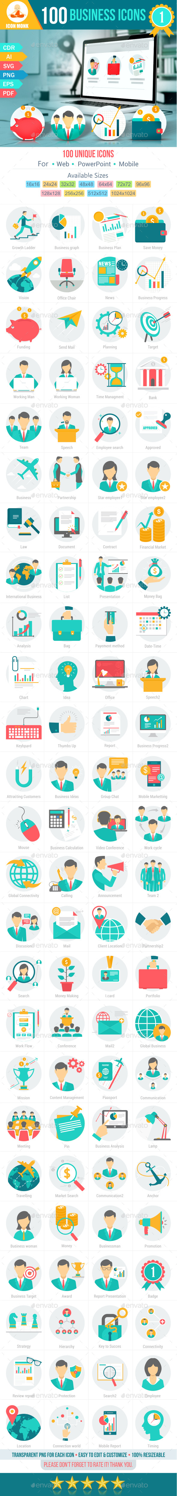 100 Business Flat Icons - Business Icons