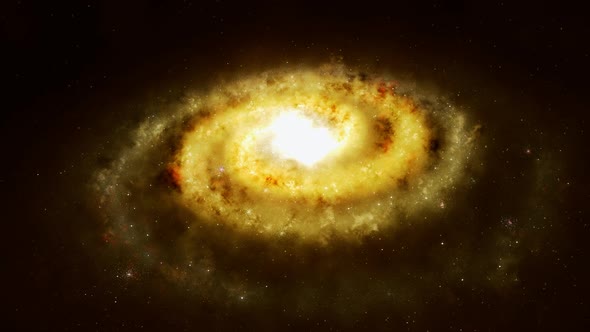 Spectacular view of a glowing galaxy - gravitationally bound system of stars. alt