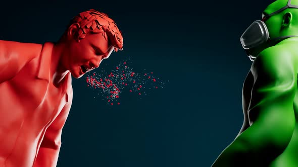 Coughing person. The mask protects from spreading viruses. COVID protection. alt