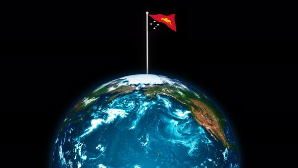 Papua New Guinea Flying Flag Wave Animated On 3d Planet Earth alt