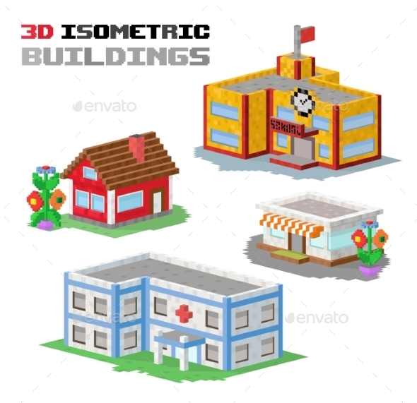 Buildings Vector Illustration Shop, Hospital - Buildings Objects