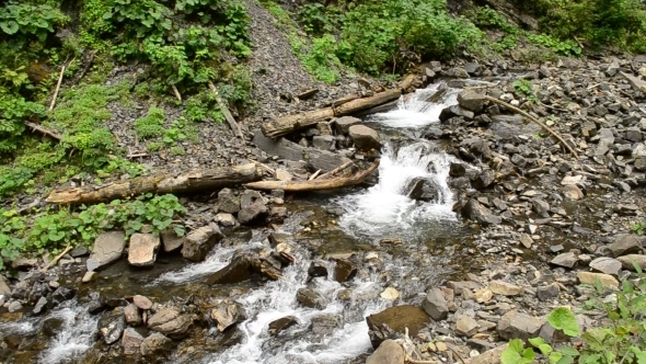 Small Mountain River With Rapids, Waterfalls