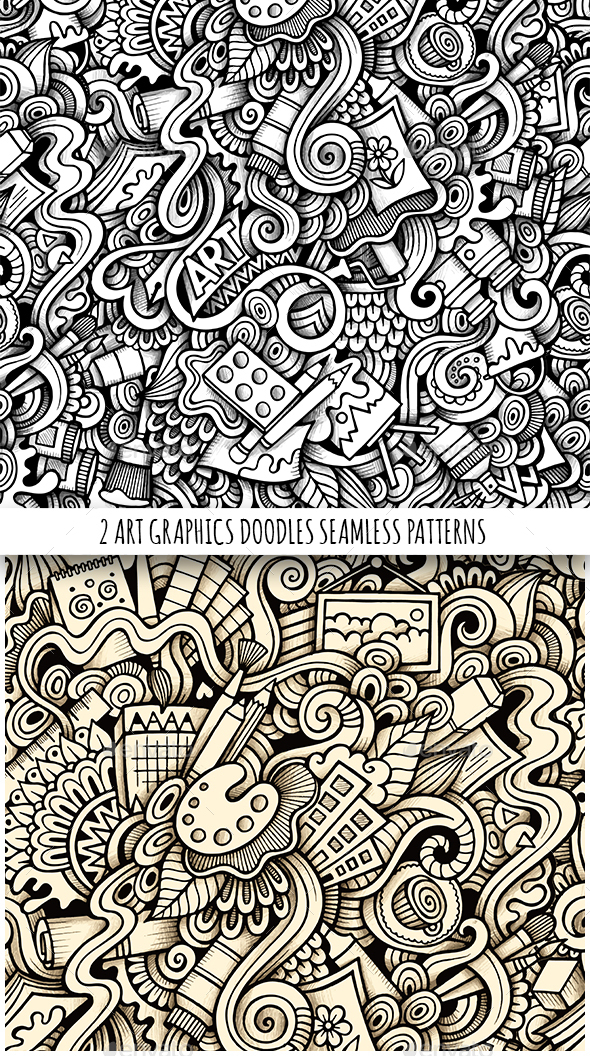 2 Art Doodles Graphics Seamless Pattern - Conceptual Vectors
