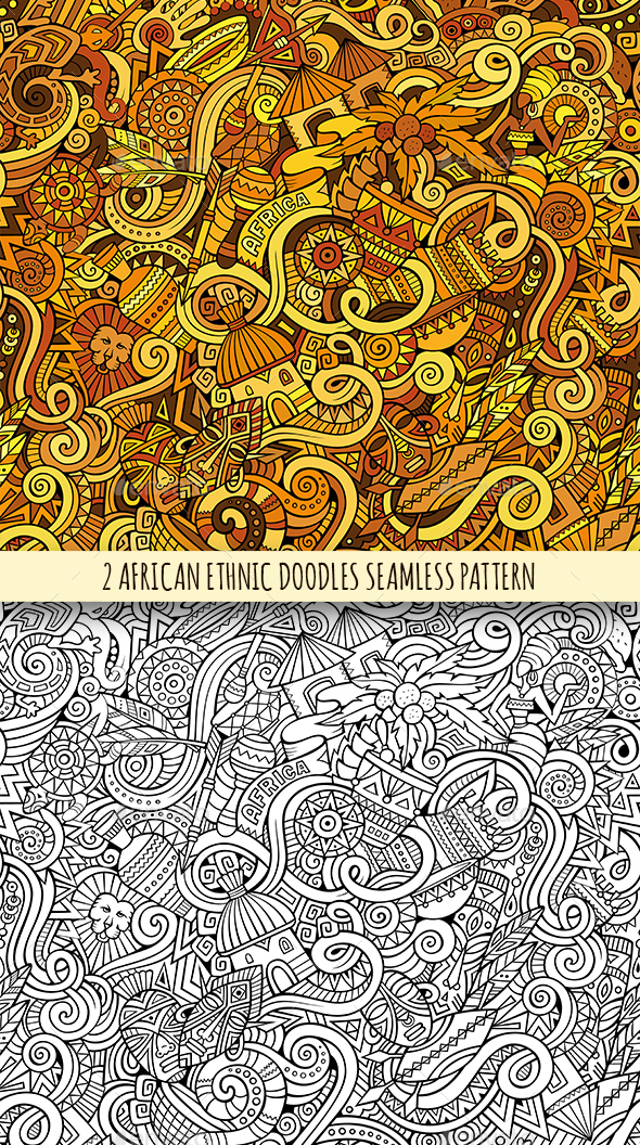2 African Doodles Seamless Patterns - Travel Conceptual