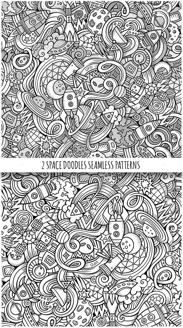 2 Space Doodles Seamless Patterns - Technology Conceptual