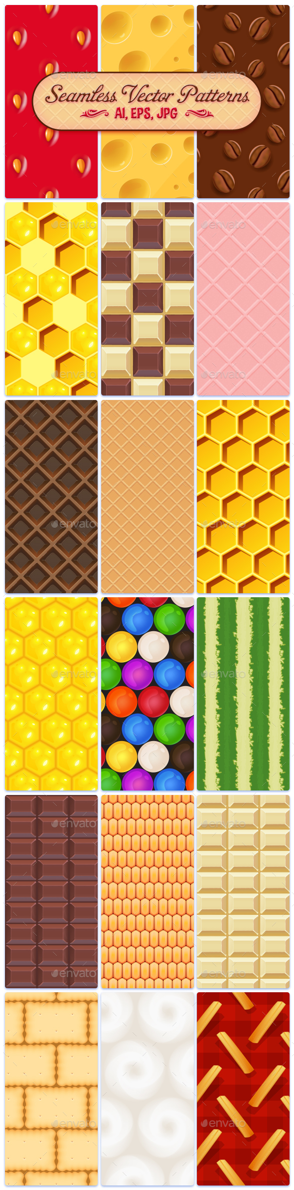 18 Food Seamless Vector Patterns - Patterns Decorative