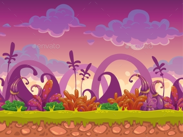 Cartoon Fantasy Vector Seamless Landscape - Landscapes Nature