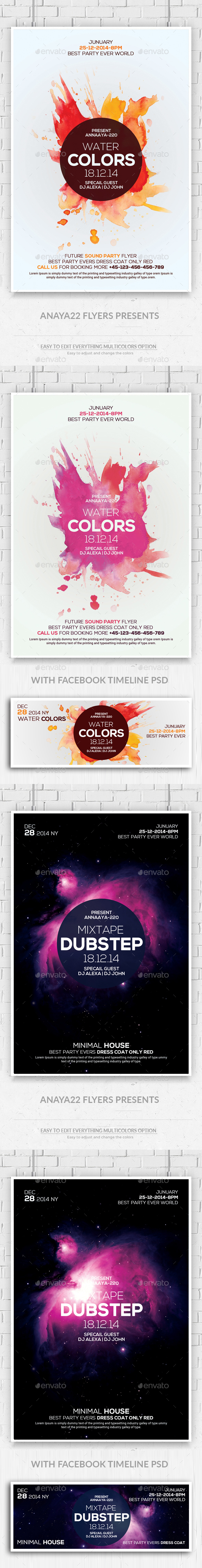 Electro Colorphonic Flyers Bundle with Facebook Ti - Clubs & Parties Events
