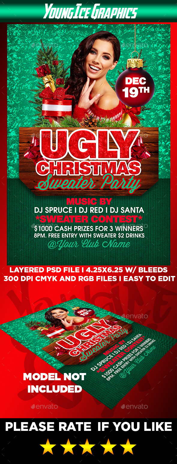 Ugly Christmas Sweater Party Flyer - Clubs & Parties Events