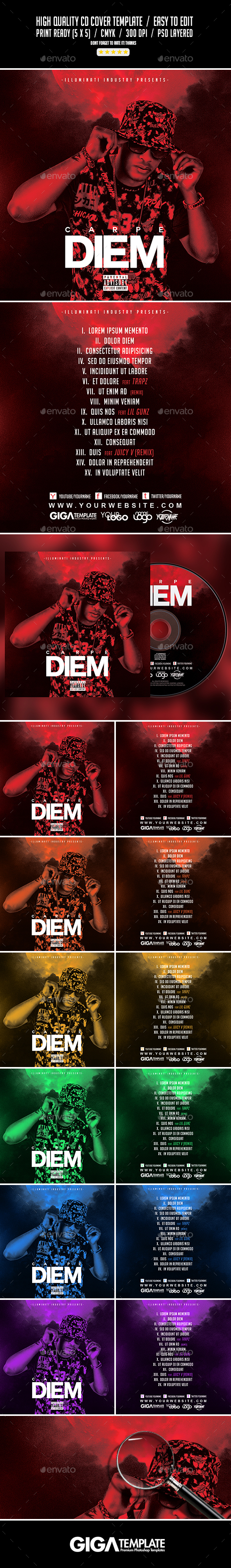 Carpe Diem | Dark Mixtape Album CD Cover Template - CD & DVD Artwork Print Templates