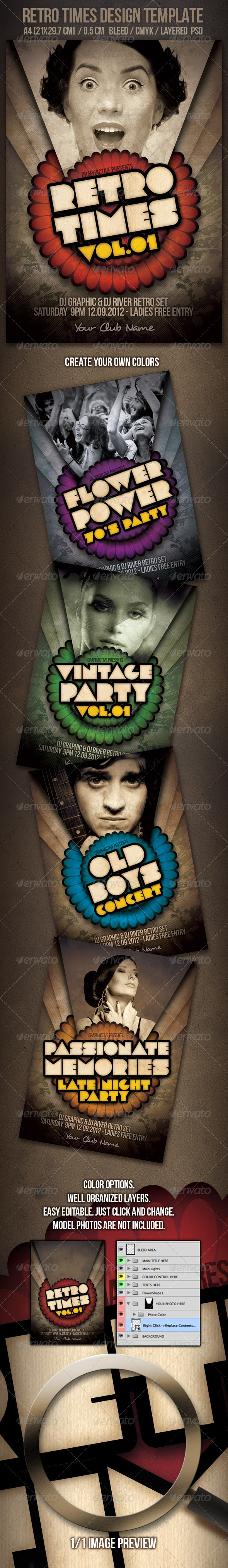 Retro Times Design Template - Clubs & Parties Events