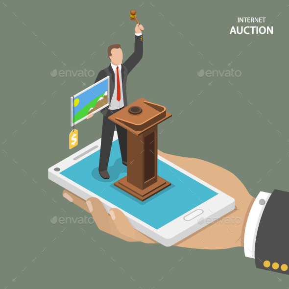 Internet Auction Isometric Flat Vector Concept - Retail Commercial / Shopping