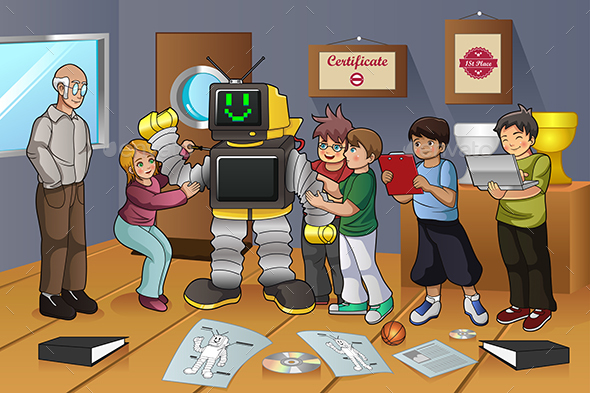 Students Working on Robot Experiment - People Characters