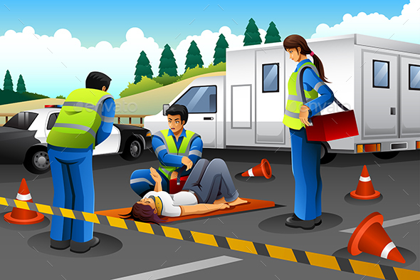 Paramedic Giving Help to an Injured Girl - Health/Medicine Conceptual