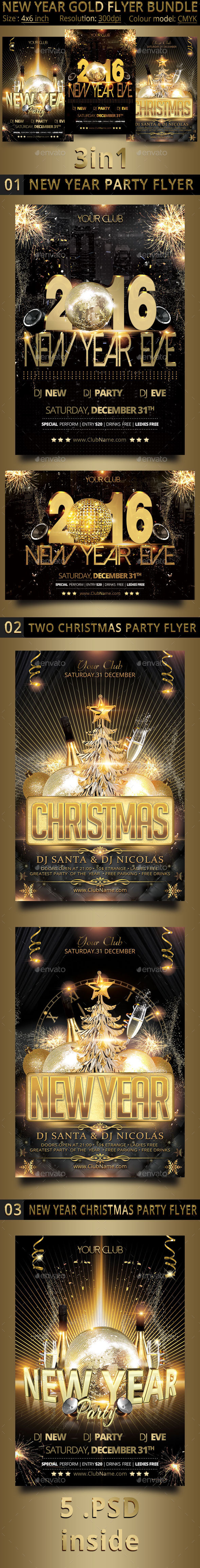 New Year Christmas Gold Flyer Bundle - Events Flyers