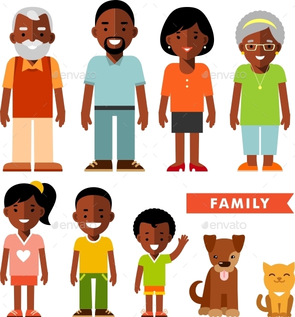 Set of African American Family - People Characters