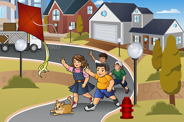 Kids Chasing a Lost Kite - People Characters