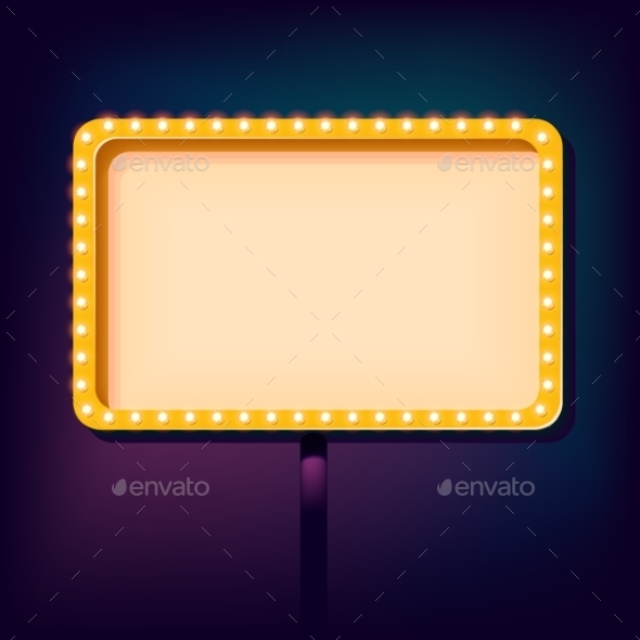 Night Retro Sign With Lights - Borders Decorative