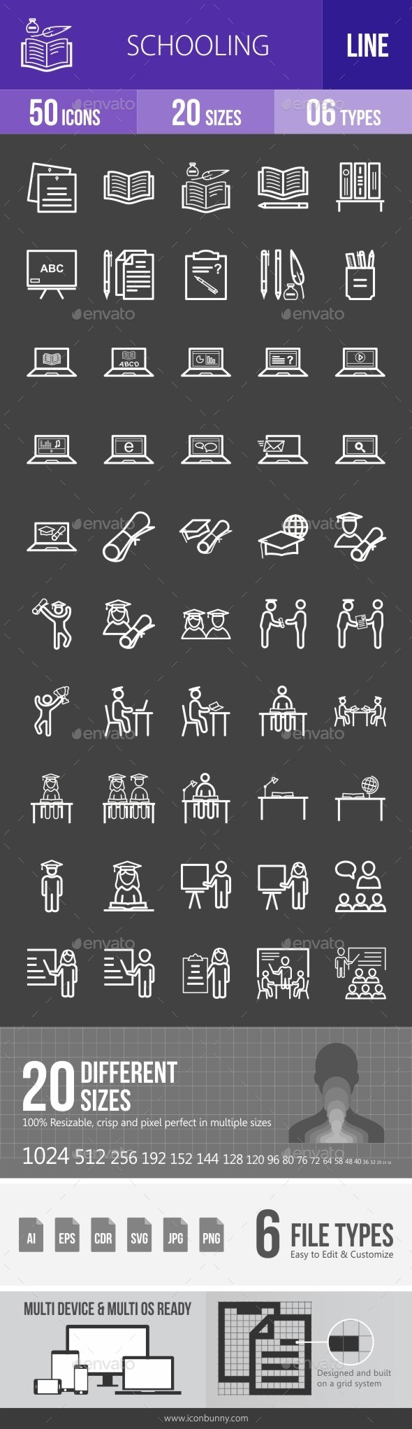 Schooling Line Inverted Icons - Icons