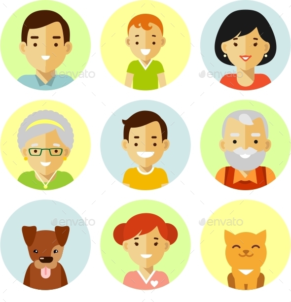 Set Of Family Avatars Icons - People Characters