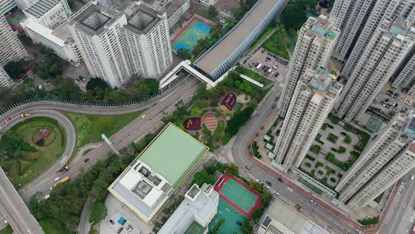 Drone fly over Hong Kong residential district alt