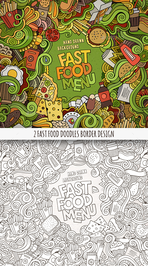 2 Fast Food Doodles Frames - Food Objects