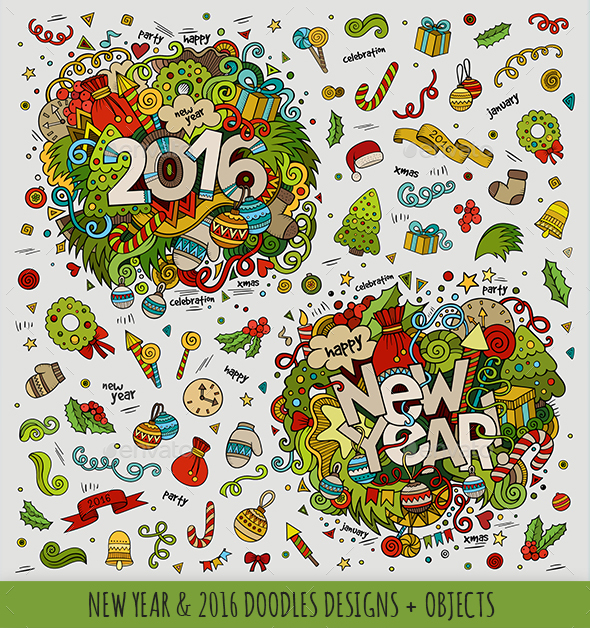 2016 & New Year Doodles Designs - Seasons/Holidays Conceptual