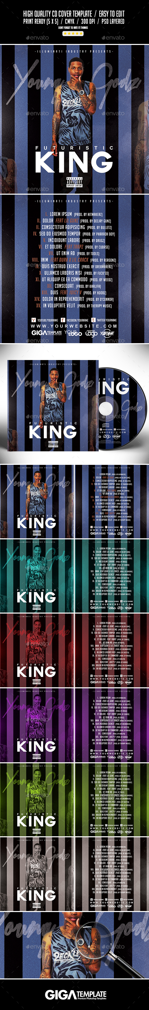Futuristic King | Mixtape Album CD Cover Template - CD & DVD Artwork Print Templates
