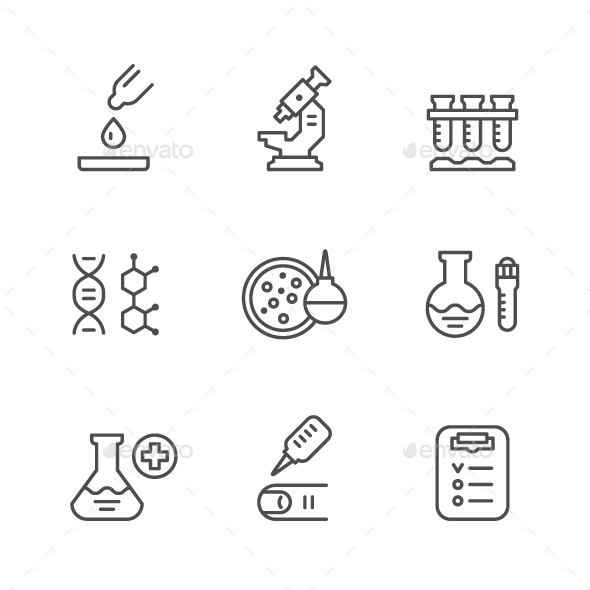 Set Line Icons of Medical Analysis - Man-made objects Objects