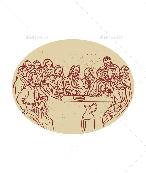 Last Supper Jesus Apostles Drawing - Religion Conceptual
