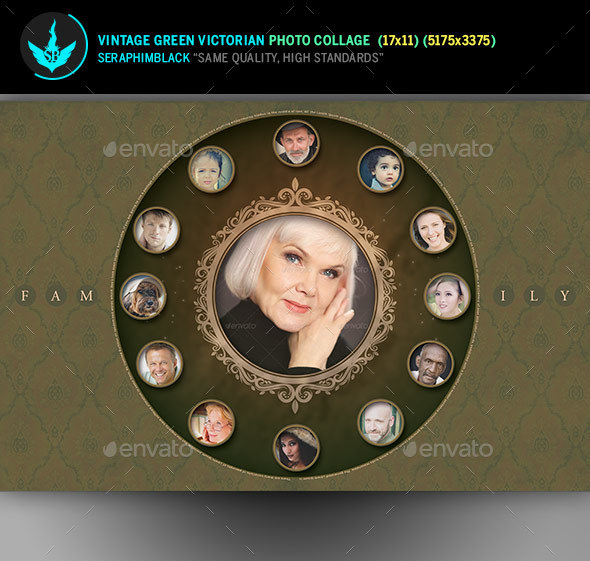 Vintage Green Victorian Photo Collage Template - Photo Templates Graphics