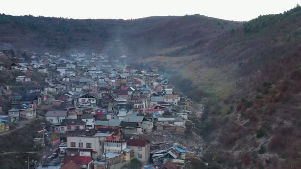 Aerial view of a Roma settlement in the village of Richnava in Slovakia alt