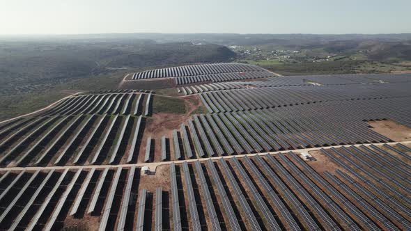High view Solar panel farm, Electricity Production Concept. Algarve. Portugal