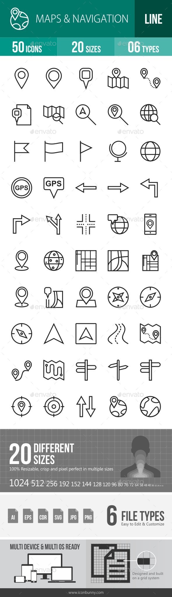 Maps & Navigation Line Icons - Icons