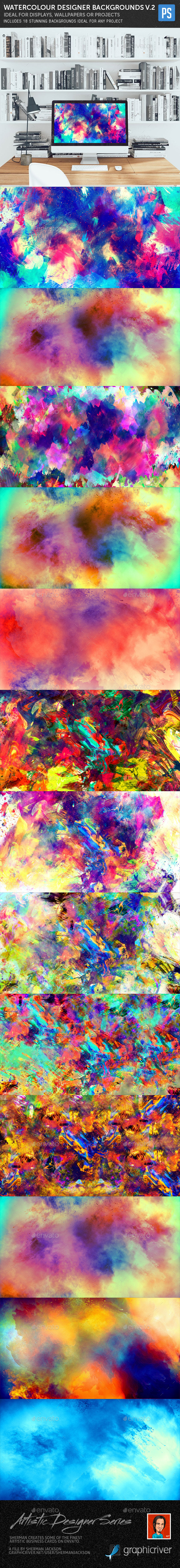 Watercolour Designer Backgrounds V.2 - Backgrounds Graphics