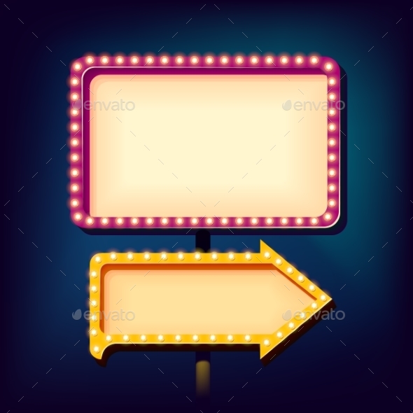 Night Retro Sign With Lights - Borders Decorative
