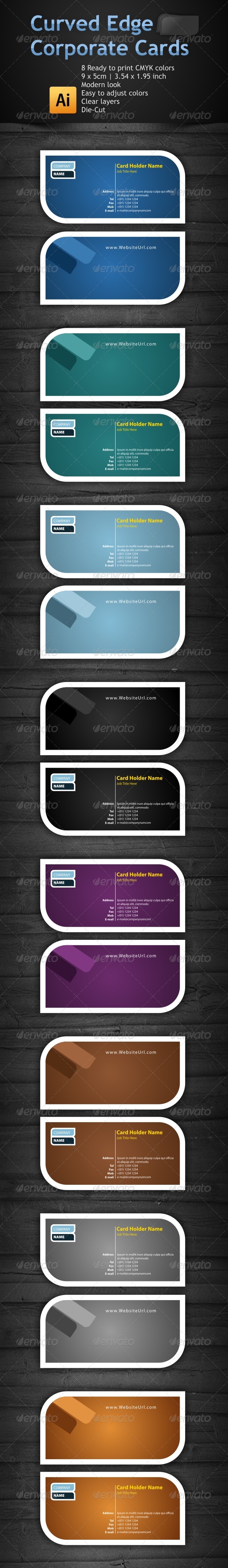 8 Colored Curved Edge Business Cards - Business Cards Print Templates